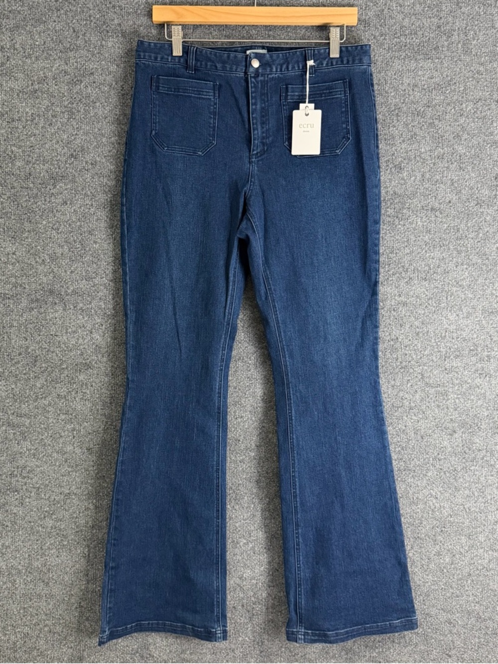 Ecru Denim Womens Figueroa Patchwork Flare Jeans Size 28 Dark Wash